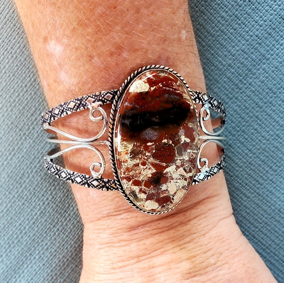 New Jasper 925 Silver Cuff Bracelet. - Picture 13 of 15